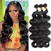 Body Wave Human Hair Bundles Body Wave Bundles Human Hair Brazilian Hair Bundles Double Weft Weave Bundles Human Hair Extensions for Women Natural Black 10A Human Hair 3 Bundles (18 20 22 Inch)