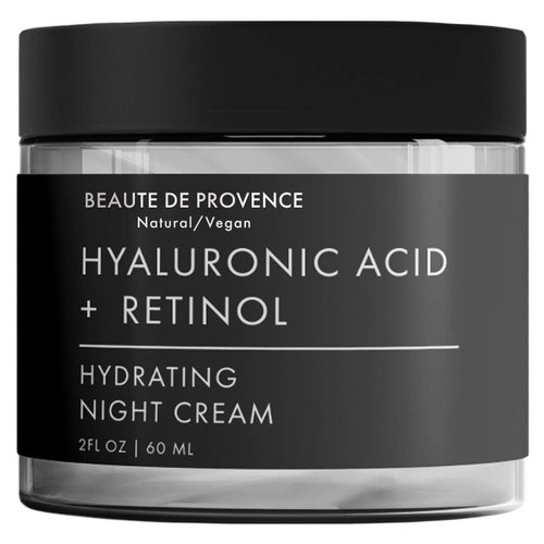 Hyaluronic Acid and Retinol Night Cream - Hydrating Face and Neck Moisturizer for Anti Aging, Wrinkle, Acne, Firming and Dry Skin - Organic Facial Cream for Women, Men and all Skin Types - 2 Fl Oz