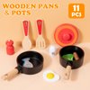 Wooden Play Kitchen Accessories for Toddlers, Kids Pretend Play Pots and Pans Food Cooking Toy, 11 Pieces Montessori Kitchen Tools Gifts for Boys Girls Ages 3 4 5 6 Years Old