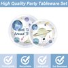 96 PCS First Trip Around The Sun Birthday Party Decorations Outer Space Themed Decorations 1st Space Birthday Dinner Paper Plates Boho Solar System Napkins Forks Sun Theme Party Favors Supplies