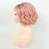 TISHINING Short Ombre Pink Wavy Bob Wigs for White Women Chin Length Pink Curly Bob Wig with Bangs Heat Synthetic Natural Looking Daily Cosplay Wig