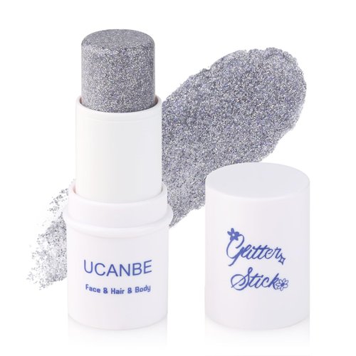UCANBE Silver Body Glitter Stick, Face Glitter for Singer Concerts Music Festival, Chunky Glitter Makeup Rave Accessories for Body Face Hair Eyes Lip, Sparkling Mermaid Sequins for Women