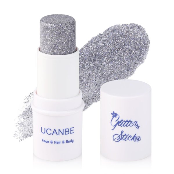 UCANBE Silver Body Glitter Stick, Face Glitter for Singer Concerts Music Festival, Chunky Glitter Makeup Rave Accessories for Body Face Hair Eyes Lip, Sparkling Mermaid Sequins for Women