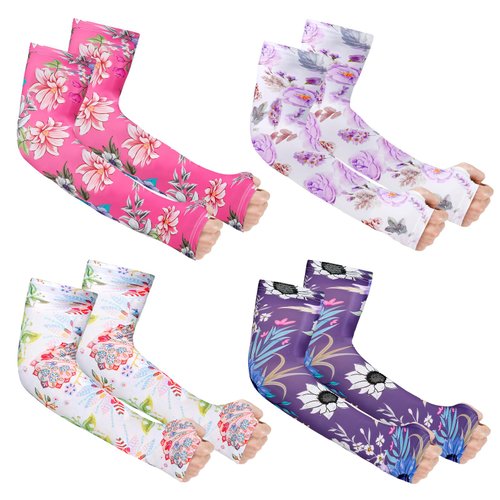 MERTURN 4 Pair Gardening Sleeves Women Anti-Slip Sun Protection Sleeves to Cover Arms Cooling Arm Sleeves for Women Men