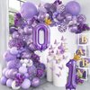 40 Inch Purple Number 5 & Mini Crown Balloon for Birthday Party Decorations, 5th Birthday Party Decorations Purple Theme Party Balloons Decorations Supplies