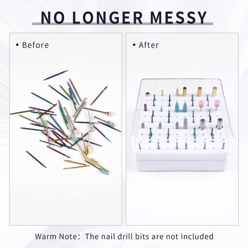 heemeei Nail Drill Bits Holder & Nail Drill Bits Cleaning Brush, 100 Holes Nail Bit Holder, Dustproof Nail Art Drill Bits Display Storage Box, Nail Drill Bit Holder for Nail Tech (White)