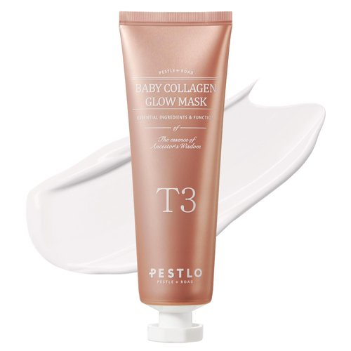PESTLO Baby Collagen Glow Mask - Korean Peel Off Mask Skincare Infused with Reallagen/T3 Vegan Collagen, Aginon, Volufiline, for Elasticity, Firmness, Glow Skin, and Optional Overnight Use
