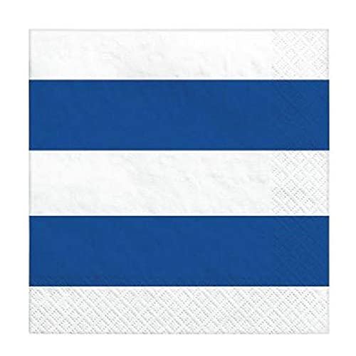 Bright Royal Blue Solid Stripes Beverage Paper Napkins-16pc