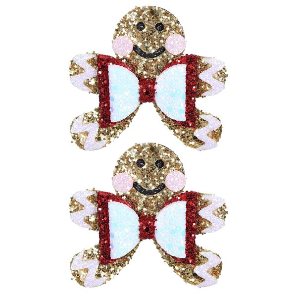 Girls Glitter Christmas Gingerbread Man Hair Bow Clips Barrettes Cute Sparkly Gold Alligator Hairpins 3in Christmas Party Dress Outfits Decorative Accessories Kids Xmas Gift