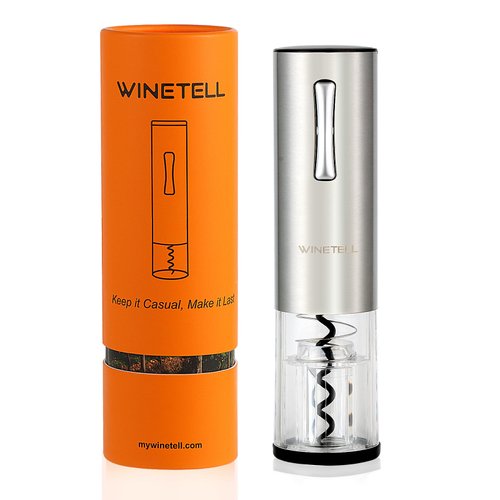 WINETELL Electric Wine Opener, Rechargeable Wine Bottle Opener with One-Click Button, Reusable Automatic Corkscrew Remover - Great Present for Wine Lovers, Wine Gift