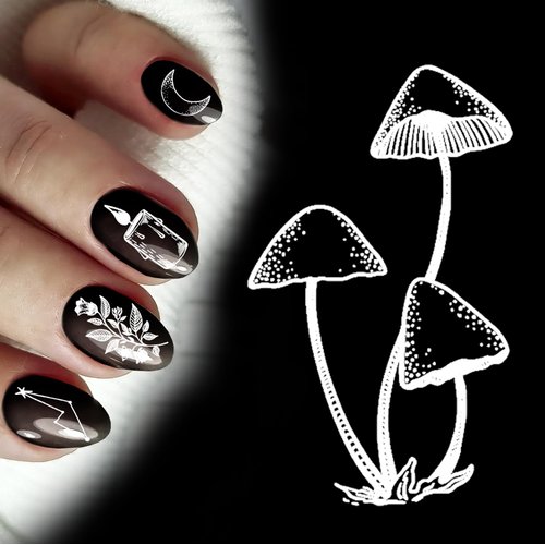 Nail Stickers Decals (5 Sheets) FLONZNAIL Simplistic Occult Witchcraft Symbols Nail Decor Transfer Vintage Styled Stickers