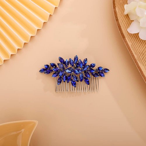 BERYUAN Crystals Hair Comb for Bride for Women for Girls Cute Teardrop Hair Comb Slide Multi-Color BLUE