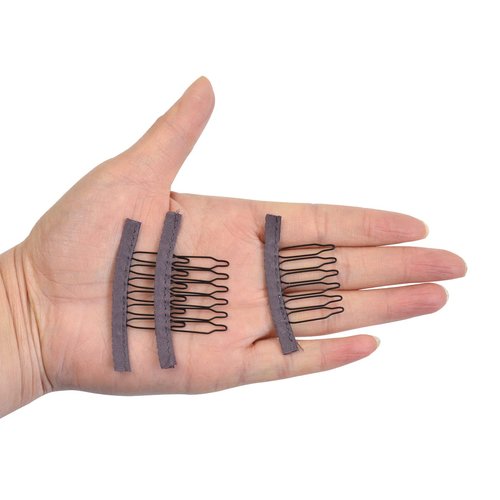 YTBYT 24 Pcs Wig Combs to Secure Wig 6-Teeth Wig Comb Wig Clips with Cloth for Making Wig Caps Wigs (Brown)