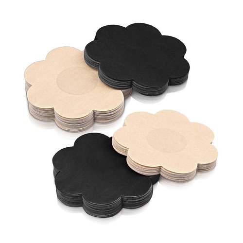 40 Pairs Nipple Covers Disposable, Breast Pasties Comfortable & Sexy, Adhesive Satin Petals Pasties for Women(Beige+Black)