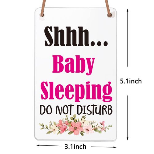 Shhh Baby Sleeping Do Not Disturb Sign, Baby Room Door Knob Hanger Sign, Used for Home, Baby Room, Nursery, Baby Shower, Party Gift for New Parent, Cute Baby Door Decoration, WAP1