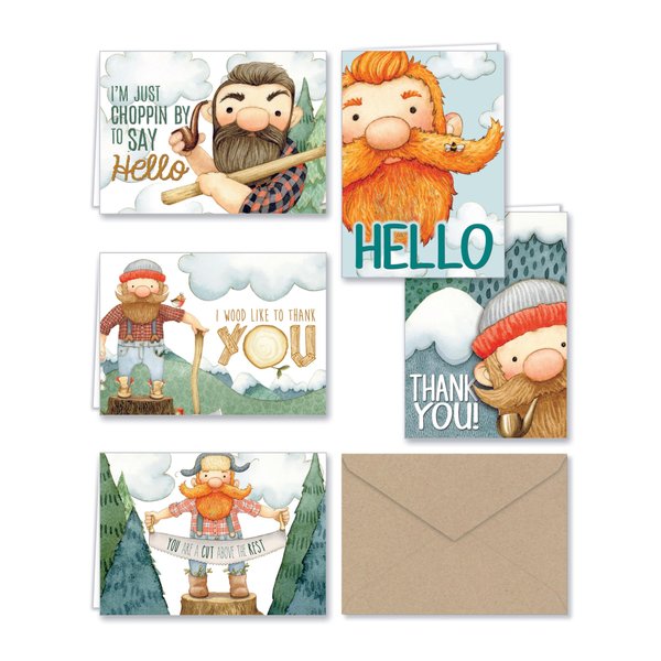 Paper Frenzy Lumberjack Thank You and General Note Cards and Kraft Envelopes - 25 pack