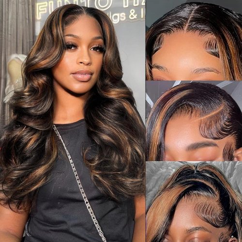 BMNH 28 Inch Ombre Lace Front Wig Human Hair Pre Plucked 13x6 Body Wave HD Lace Front Wigs Human Hair FB/30 Highlight Lace Front Wig Human Hair 180% Density Balayage Wig Human Hair Glueless Wigs