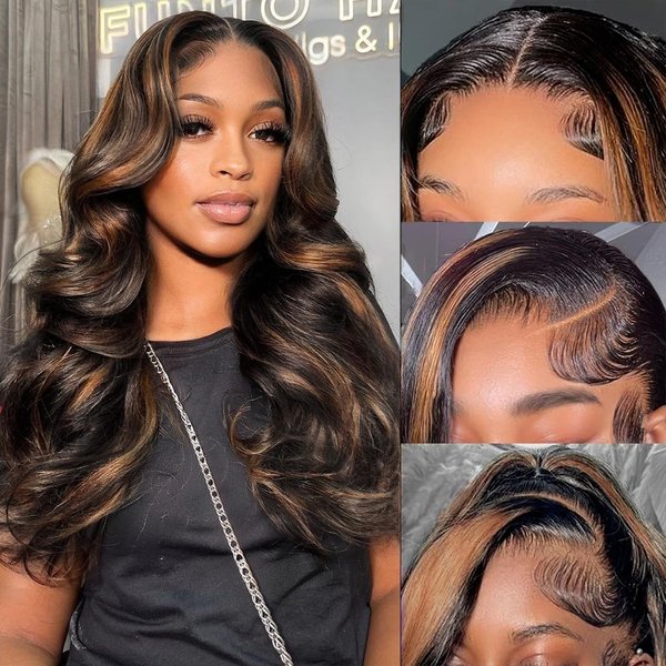 BMNH 28 Inch Ombre Lace Front Wig Human Hair Pre Plucked 13x6 Body Wave HD Lace Front Wigs Human Hair FB/30 Highlight Lace Front Wig Human Hair 180% Density Balayage Wig Human Hair Glueless Wigs