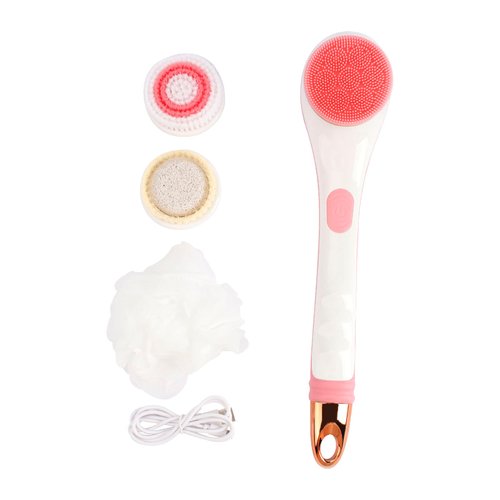Body Scrubber Shower Brush with Long Handle, Electric Bath Brush Back Scrubber for Shower Exfoliating Body Scrubber, Soft Silicone Body Brushes Fathers Day Gifts for Dad(Pink)