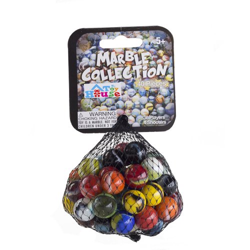 Ader Products My Toy House Glass Marbles Bulk, Set of 40, (36 Players and 4 Shooters) Assorted Colors, with Game Marbles Rules