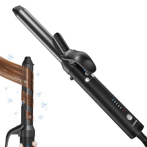 Luxspire Rotating Curling Iron, 1 inch, with Long Titanium Barrel for Short/Long Hair, Instant Heat Ionic Curling Iron, 5 Temps, Professional Self Curling Hair Curler, Black