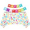 Tatuo 2 Pcs Polka Dot Plastic Tablecloth 51 x 71 Inch Birthday Plastic Table Cover for Rectangle Table with Happy Birthday Banner for Birthday Engagement Wedding Party(Rainbow)