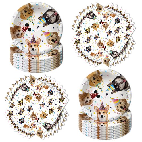 40pcs Dog Birthday Party Supplies-Party Decorations Tableware For Kids, Plate, Napkin Party Decorations Dinnerware