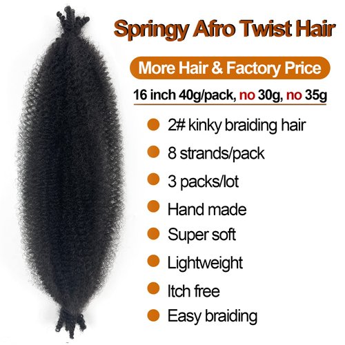 Springy Afro Twist Hair Color 2 Darke Brown Kinky Braiding Hair Extensions for Passion Twist Hair #2 Spring Twist Hair for Soft Locs 16 Inch 3 Packs Marley Twist Braiding Hair