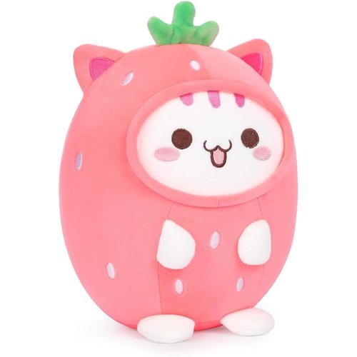 LOMBEE 12" Cute Plush Pillow Stuffed Animal, Soft Kawaii Plushie Gift for Kids (Strawberry Cat)