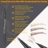 Microblading Eyebrow Pencil - Amazing 2-in-1 Dual-Ended Eyebrow Pen with 2-Fork-Tip and Precise Brush-Tip - Waterproof Eyebrow Pen for Natural Hair-Like Brows That Lasts All Day, Dark Brown