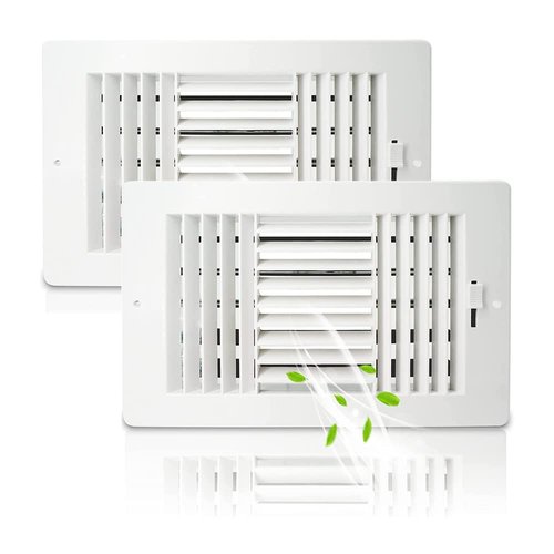2 Pack Air Vent Cover Ceiling Register, FanGoFast Wall Vent 3-Way Plastic Sidewall Ceiling Vent Covers Inlet w/Manual Adjuster for Home, Office, Bathroom, Toilet (10x6 Inch-Duct Opening)