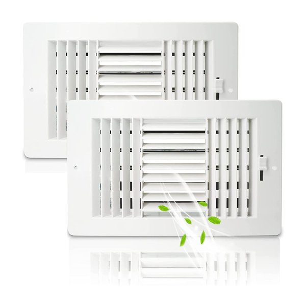 2 Pack Air Vent Cover Ceiling Register, FanGoFast Wall Vent 3-Way Plastic Sidewall Ceiling Vent Covers Inlet w/Manual Adjuster for Home, Office, Bathroom, Toilet (10x6 Inch-Duct Opening)