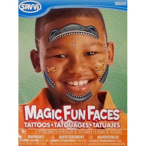 Temporary Tattoos ~ Shark Face Magic Fun Faces ~ 2 Sheets