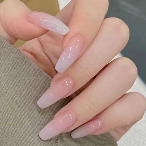 Hkanlre Press on Nails Coffin Fake Nails French Acrylic Long False Nails for Women and Girls 24PC...