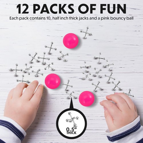 Playbees Metal Jacks Game Set - 12 Sets - Retro Kids' Entertainment with Metallic Jacks and Bouncy Ball - Classic Jacks Game for Fun and Skill Development