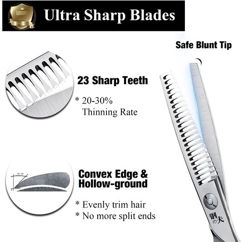 Hair Cutting Scissors Professional Barber Sharp Thinning/Texturizing Shears 6 Inch Hairdressing Scissors for Women Men Japanese Stainless Steel with Fine Adjustment Screw