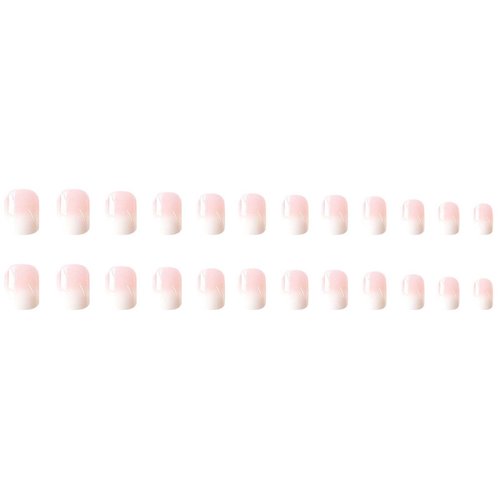 Ombre Press on Nails Short Square Fake Nails Nude White Gradient False Nails Full Cover Acrylic Glue on Nails French Artificial Stick on Nails for Women Girls Manicure Decoration 24Pcs