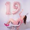 19th Birthday Balloon for Girls, 40 Inch Pastel Pink Number 19 Foil Balloons Self Inflating, Big Mylar Helium Light Pink 19 Balloons for Women Birthday Decor Anniversary Party Decorations Supplies