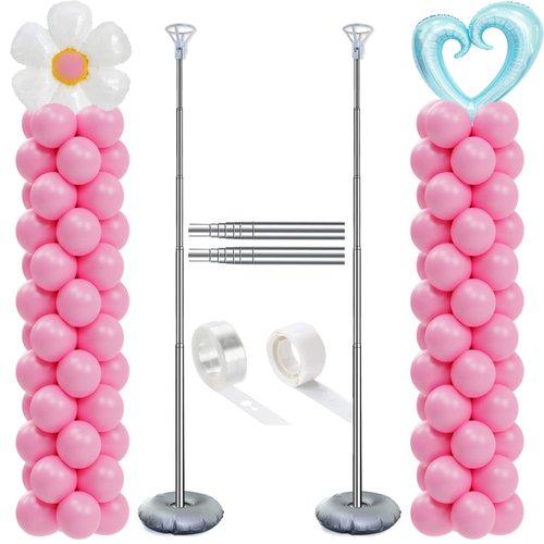 DECOJOY Balloon Column Stand Set of 2, Adjustable 7 Feet Balloon Arch Stands with Bases for Floor, Tall Balloon Tower Pillar Assembly Kit for Halloween, Birthday, Party Decorations