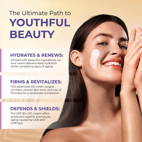 CARESILK DD Cream Face Moisturizer With SPF 30 + Hyaluronic Acid, Collagen, Peptides | Daily Defense & Skin Protection Face Lotion, Skin Block Face Cream | Reef Safe Formula