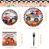 96 Pcs Monster Truck 3rd Birthday Party Supplies 350 GSM Monster Truck Plates and Napkins Checkered Tableware Set Monster Birthday Decorations for 3rd Kids Boys Monster Truck Theme Party Serves 24