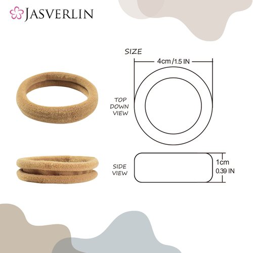 JASVRELIN 100 pcs Seamless Cotton Hair Ties, Thick Hair Elastic Bands Soft No Damage Ponytail Holders for Women Girl 1.5 inch (5 Colors)