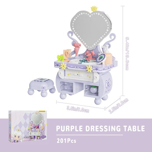 Tenhorses Princess Vanity Desk Building Set, Dressing Table Complete with Sink, Stool, and Grooming Accessories.Gifts for Girls Creative Play and Decoration(201PCS)