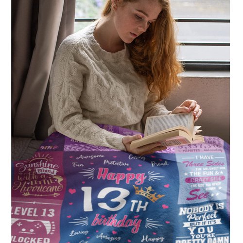 Wisegem 13th Birthday Gifts For Girls - Best Gifts For 13 Year Old Girls 60"x50" Blanket - Gifts For 13 Year Old Girl - Teenage Girl Gifts For 13 Year Old Girl - 13 Year Old Girl Gift Ideas Bday Decor