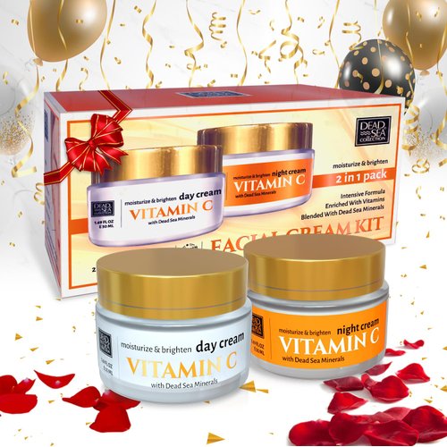 Dead Sea Collection Day and Night Cream Kit Gift Box with Vitamin C - Flawless Dead Sea Minerals - Nourishing, Moisturizing, Hydrating, and Smoothing Face Cream (3.38 fl. oz)