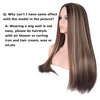 CanLux 26 inch Brown Wig with Blonde Highlight Long Straight Wig for Women and Men Middle Part Wig Synthetic Full Hair Wigs with Wig Cap