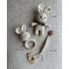 Generic Organic Cotton Handmade Crotchet Bunny Rattle, Toy, teether and Pacifier Holder Baby Shower/Birthday Gift Set., beige