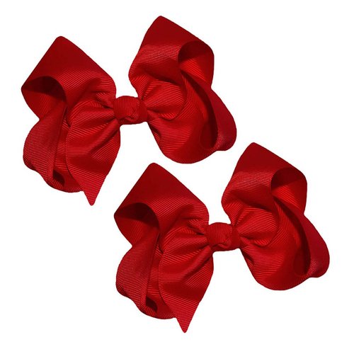 WD2U Girls Set of Two 4" Solid Grosgrain Pigtail Hair Bows French Clip Barrettes Red