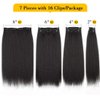FANCEE Kinky Straight Clip in Hair Extensions for Black Women Full Head Yaki Straight Clip Ins Synthetic Hair Extensions (18 inch, Black)