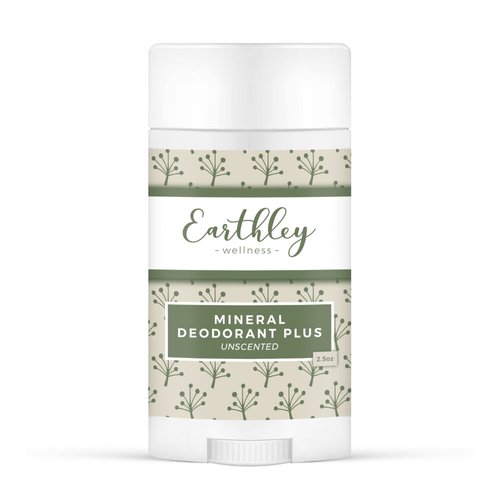 Earthley Wellness, Mineral Deodorant, All Natural Deodorant, Eliminates Scent, Promotes Lymphatic System Health, Improves Pit Health, Vegan, Aluminum Free (2.5oz, Unscented)